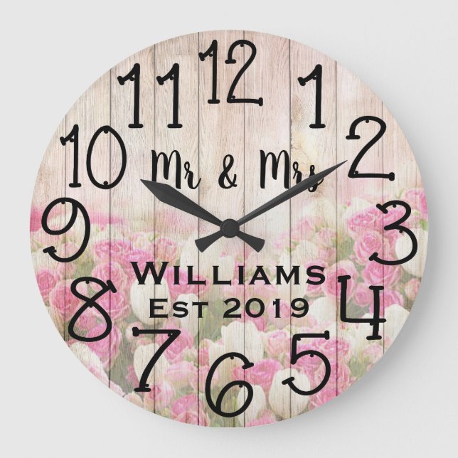 Vintage Personalised Antique Rose Wood Custom Large Clock (Front)