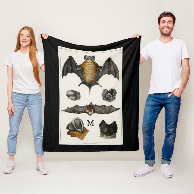 Vintage Personalised Bats Illustration Halloween Fleece Blanket (In Situ)