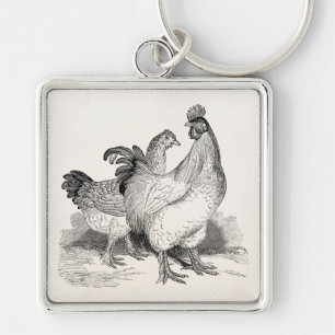 Vintage Personalised Chicken Rooster Cochin Birds Key Ring