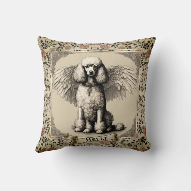 Vintage Personalised French Poodle Angel  Cushion (Back)