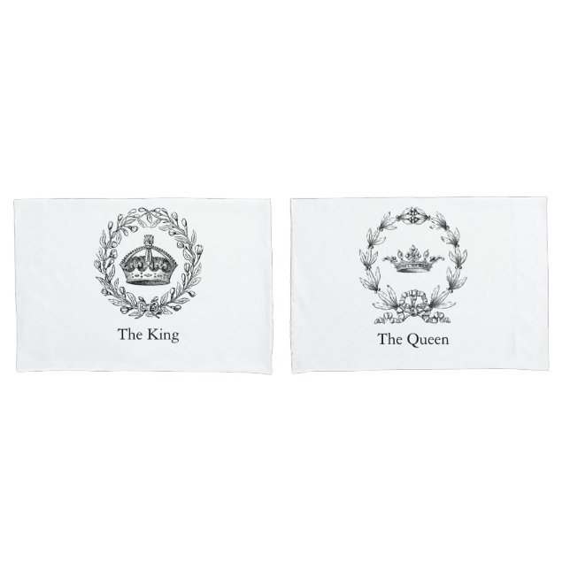 Vintage Personalised King and Queen Crowns Pillowcase (Front-Set)