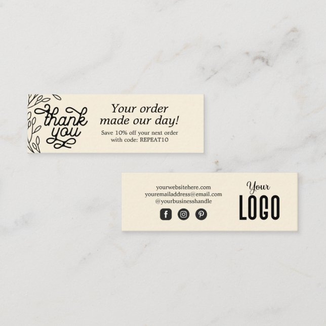 Vintage Personalised Order Thank You Card (Front/Back)