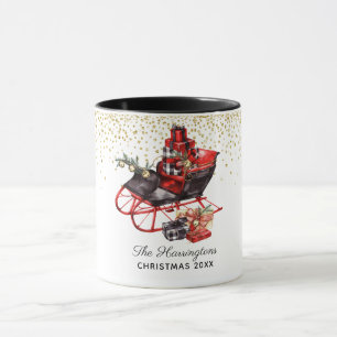 Vintage Personalised Red Vintage Sleigh Christmas Mug