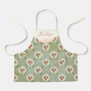 Vintage Personalised Rose Doily Faded Smoky Green Apron