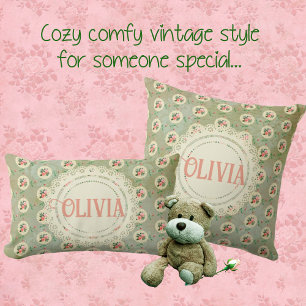 Vintage Personalised Rose Doily Green Damask  Cushion