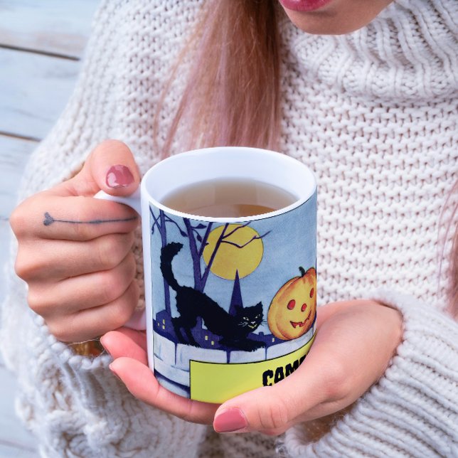 Vintage Personalizable Cats Pumpkin Halloween Mug (Creator Uploaded)