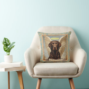 Vintage Personalized Chocolate Labrador Angel  Cushion