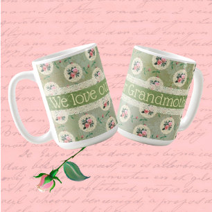 Vintage Personalized Rose Doily Faded Green Damask Coffee Mug
