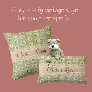 Vintage Personalized Rose Doily Green Damask Cushion