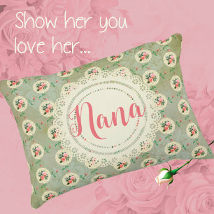 Vintage Personalized Rose Doily Green Damask  Decorative Cushion