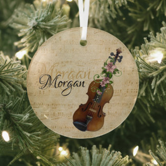 Vintage Personalized Violin Christmas Tree  Glass Tree Decoration