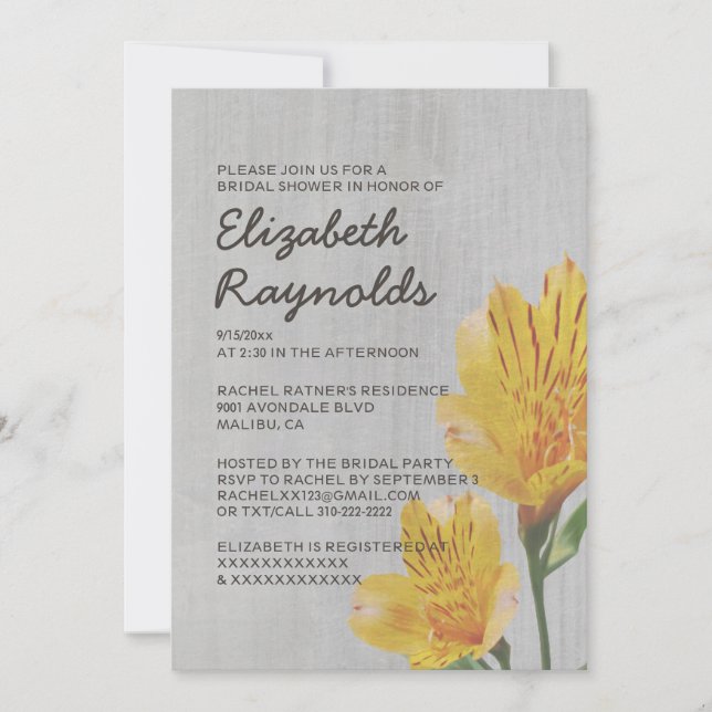 Vintage Peruvian Lily Bridal Shower Invitations (Front)