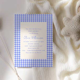 Vintage Perwinkle Gingham Plaid Cute Baby Shower  Invitation