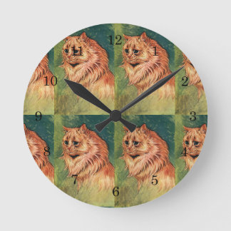Vintage Pet Animals, Long Haired Orange Cat Round Clock