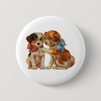 Vintage Pet Animals, Puppy Love Puppies with Bows 6 Cm Round Badge