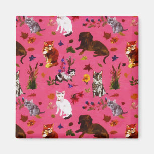 Vintage Pet Cat Dogs Floral Garden Party Magnet