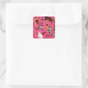 Vintage Pet Cat Dogs Floral Garden Party Square Sticker