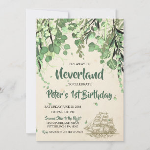 Vintage Peter Pan Neverland Birthday Invitation
