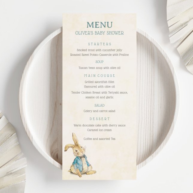 Vintage Peter Rabbit Blue Baby Shower Menu (Creator Uploaded)