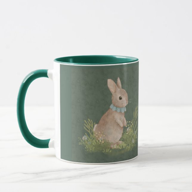 vintage peter rabbit with flowers Coffee Mug (Left)
