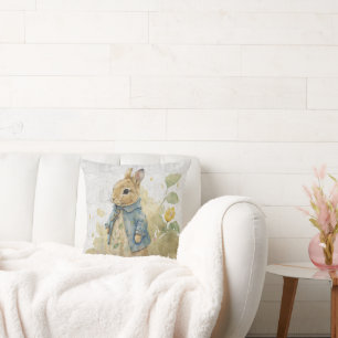 vintage peter rabbit with flowers cushion