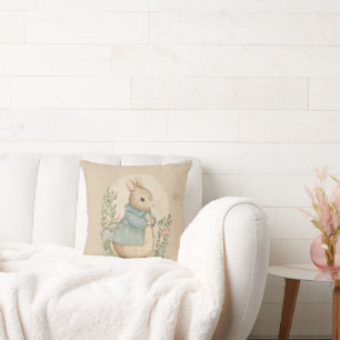 vintage peter rabbit with flowers throw pillow