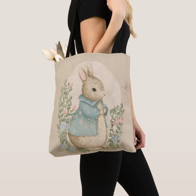  vintage peter rabbit with flowers tote bag (Close Up)