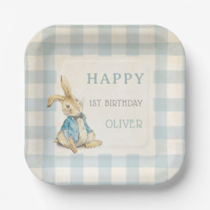Vintage Peter The Rabbit Blue Gingham 1st Birthday Paper Plate