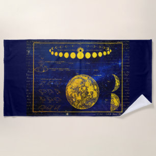 Vintage Phases of the Moon Saturn Jupiter Venus Beach Towel