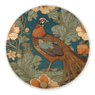 Vintage Pheasant Art Nouveau Floral Pattern Ceramic Knob