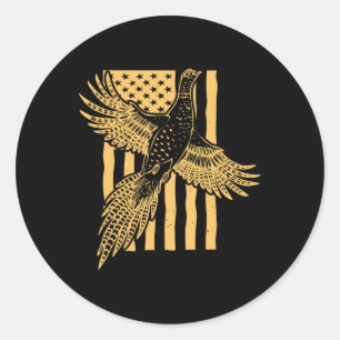 Vintage Pheasant Bird Hunter American Flag Hunting Classic Round Sticker