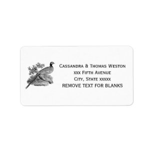 Vintage Pheasant Game Bird Drawing BW Label