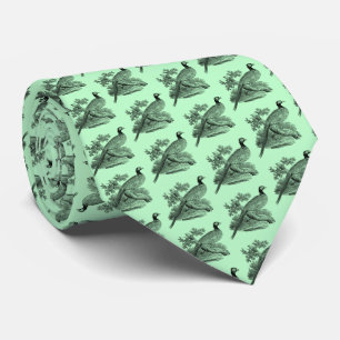 Vintage Pheasant Game Bird Drawing BW Mint Tie
