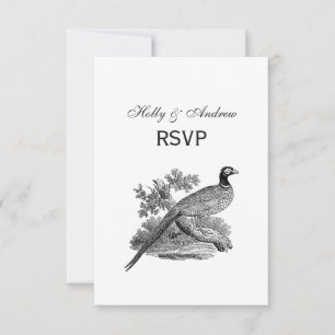 Vintage Pheasant Game Bird Drawing BW RSVP Card