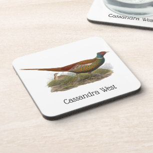 Vintage Pheasant Game Bird Drawing Colour Coaster
