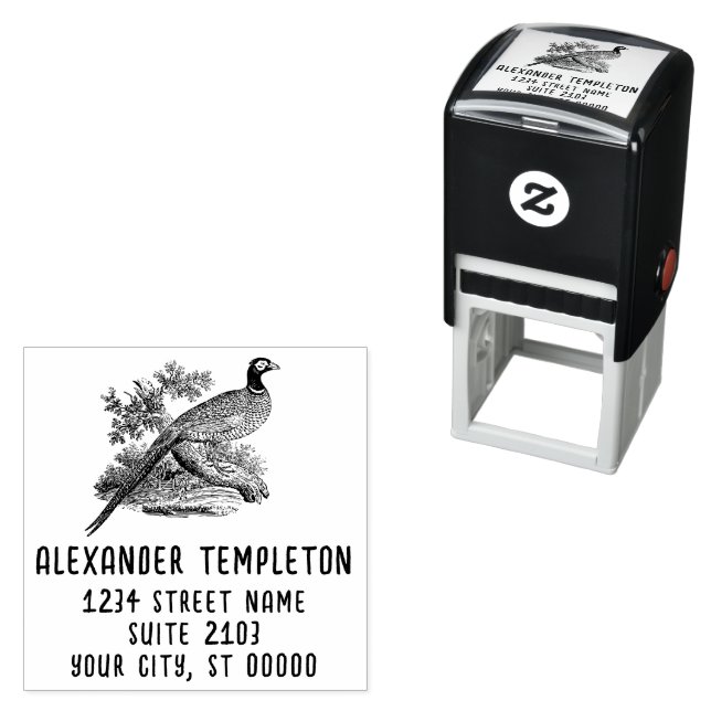Vintage Pheasant Game Bird Name Return Address  Self-inking Stamp (In Situ)