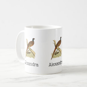 Vintage Pheasant on Branch Game Bird Drawing Colou Coffee Mug