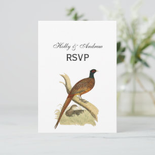 Vintage Pheasant on Branch Game Bird Drawing Colou RSVP Card