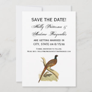 Vintage Pheasant on Branch Game Bird Drawing Colou Save The Date