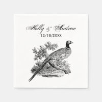 Vintage Pheasant on Branch w/ Trees Drawing #2