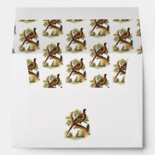 Vintage Pheasant on Branch w/ Trees Drawing Colour Envelope