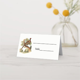 Vintage Pheasant on Branch w/ Trees Drawing Colour Place Card
