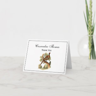 Vintage Pheasant on Branch w/ Trees Drawing Colour Thank You Card