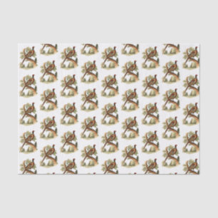 Vintage Pheasant on Branch w/ Trees Drawing Colour Tissue Paper