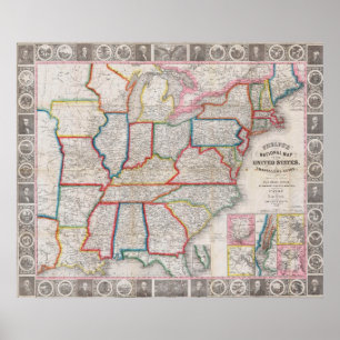 Vintage Phelps's National Map of the United States Poster