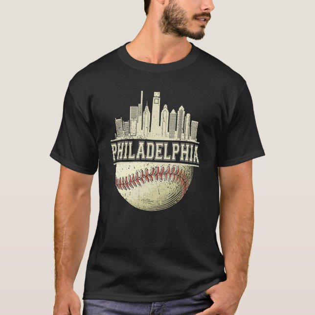 Vintage Philadelphia Baseball Skyline Retro Philly T-Shirt (Front)