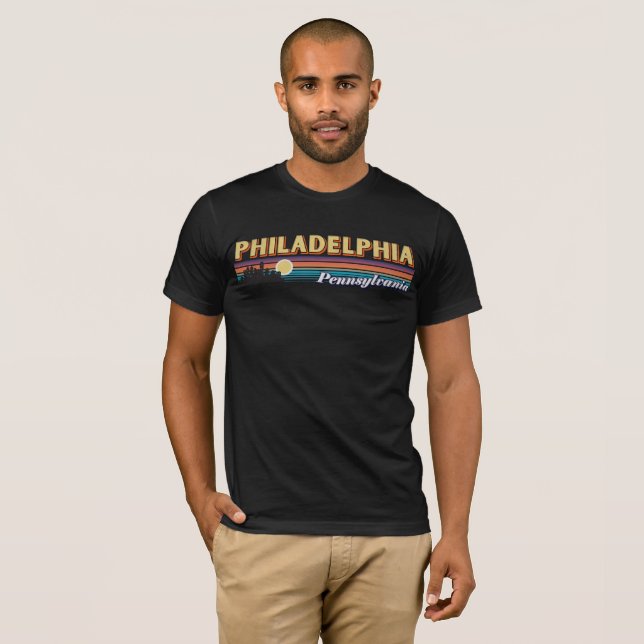 Vintage Philadelphia Pennsylvania Retro Stripe T-Shirt (Front Full)