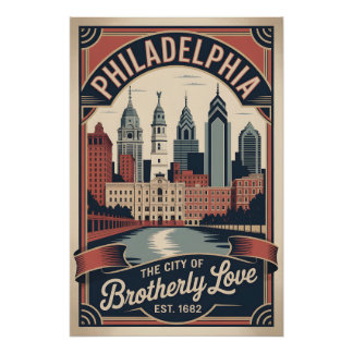 Vintage Philadelphia Pennsylvania Retro Travel Poster