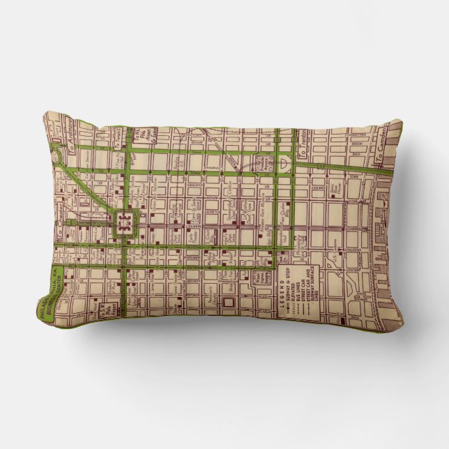 Vintage Philadelphia Street Map Throw Pillow (Front)