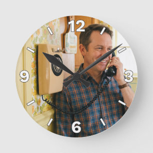 Vintage Phone Man Retro Home Decor Round Clock
